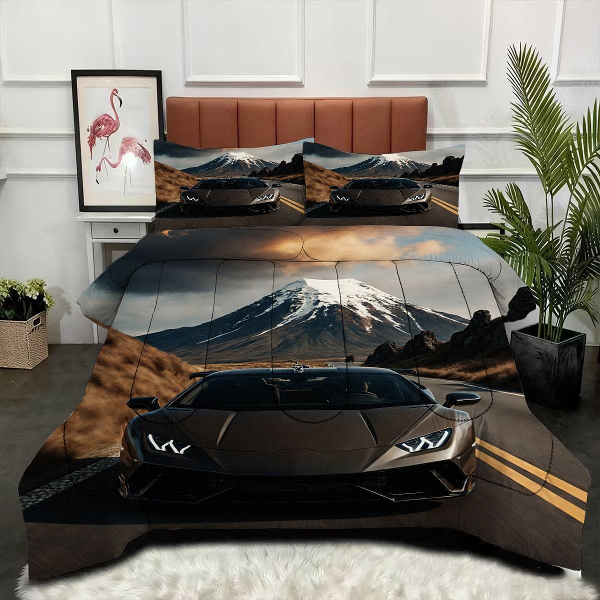 Couette 200 x 200 cm voiture de sport 3D parure de lit sans housse microfibre tempérée lavable