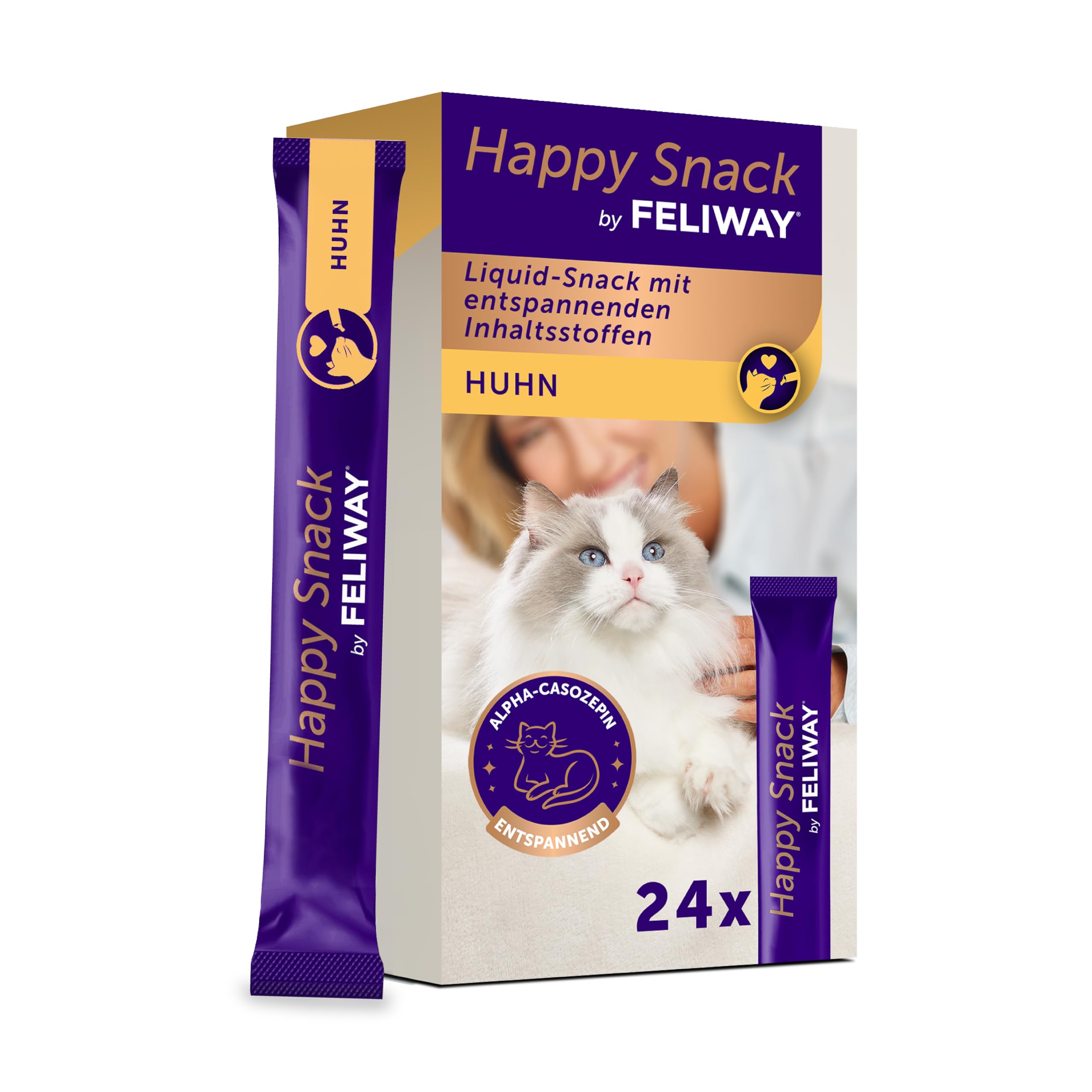 FELIWAY Happy Snack by, Huhn Geschmack, leckerer, beruhigender Leckerbissen, 24 cremige Snacksticks - Hilft Katzen, Sich enspannter zu fühlen, Entspannung zum Snacken