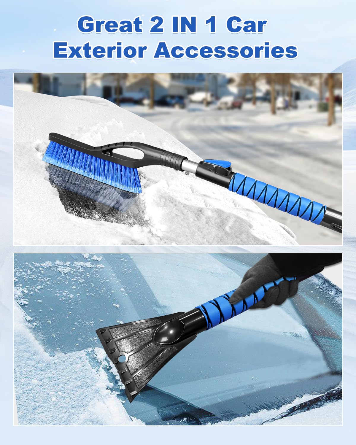 Auccutro Ice Scraper Snow Brush For Car Windshield, 111cm Extendable