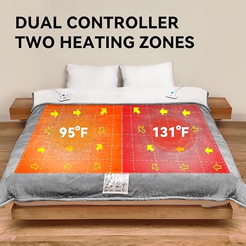 Miniatura 6 de Warm Storm Manta térmica eléctrica tamaño Queen con doble control, franela antiestática y sherpa con calentamiento rápido, 10 ajustes de calor,