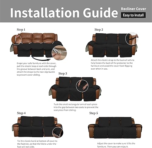 Miniatura 7 de Easy-Going Funda de sofá reclinable, funda de sofá reversible para sillón reclinable de 3 asientos, funda de sofá dividida para cada asiento,