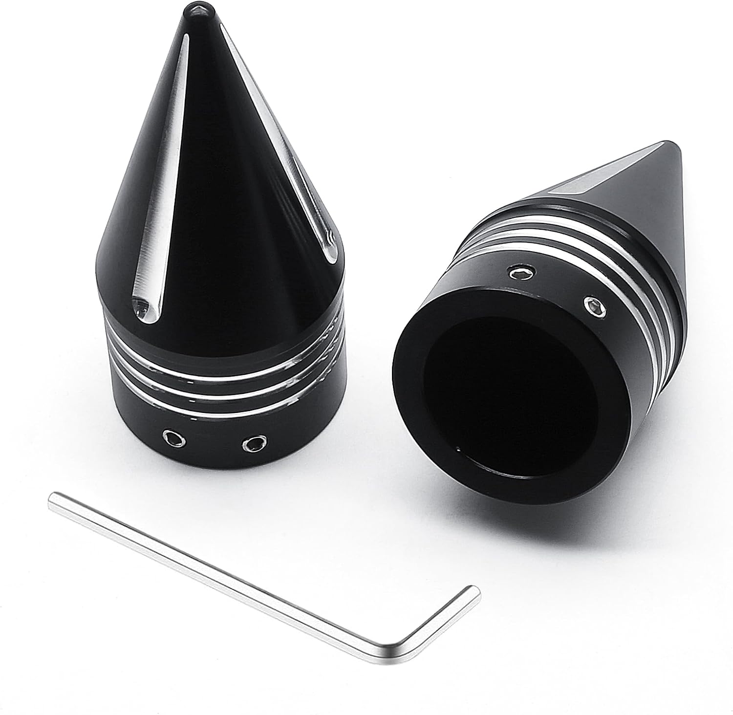 MZS Motorcycle Front Axle Nut Covers 3.6", 2008-2024 Spike Front Axle Nut Caps Cover Black Compatible with Sportster Road King Road Glide Electric Street Glide Tri Dyna Softail Fat Boy