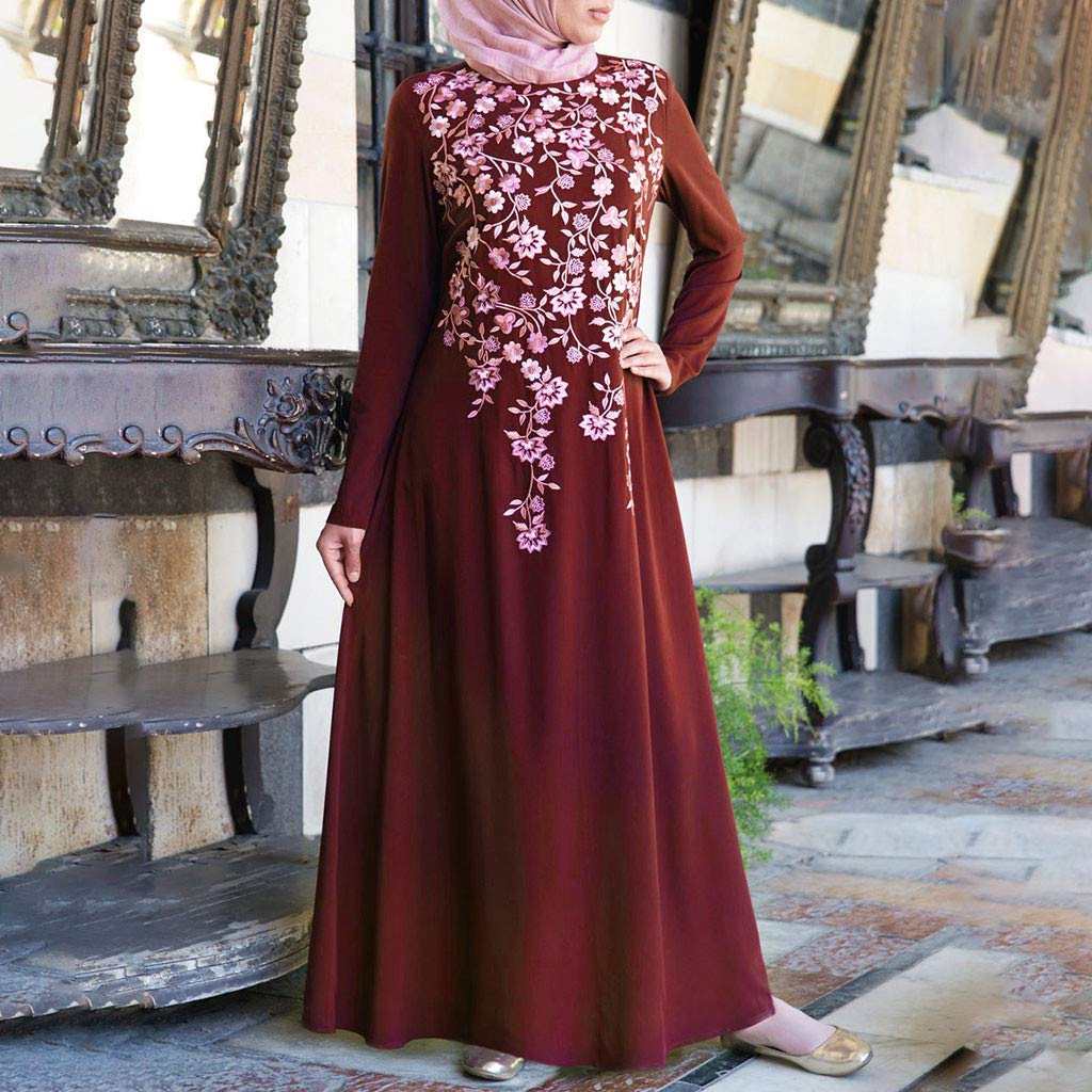 Women Muslim Two-Piece Maxi Dress Solid Long Sleeve Abaya Kaftan Islamic  Indonesia Robe Long Skirt Cloak With Hijab Suit(Red,S) : Amazon.ae: Fashion