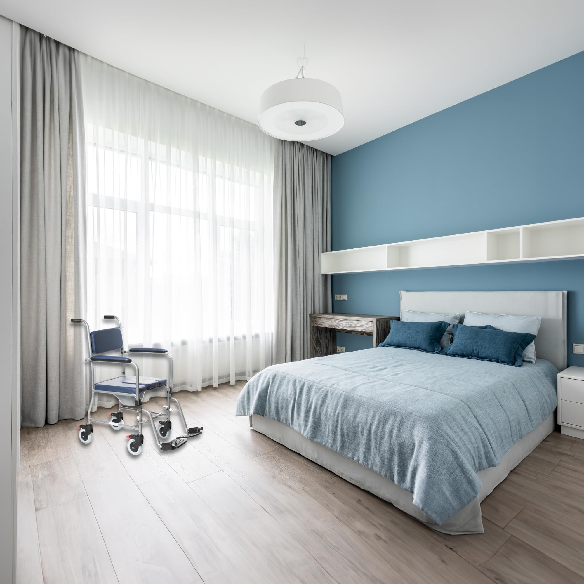 Sedia Comoda con Ruote per Anziani - Sedia Toilette - Comfort, Sicurezza e Mobilità in una Poltrona Multifunzionale - Braccioli pieghevoli, Seduta ergonomica
