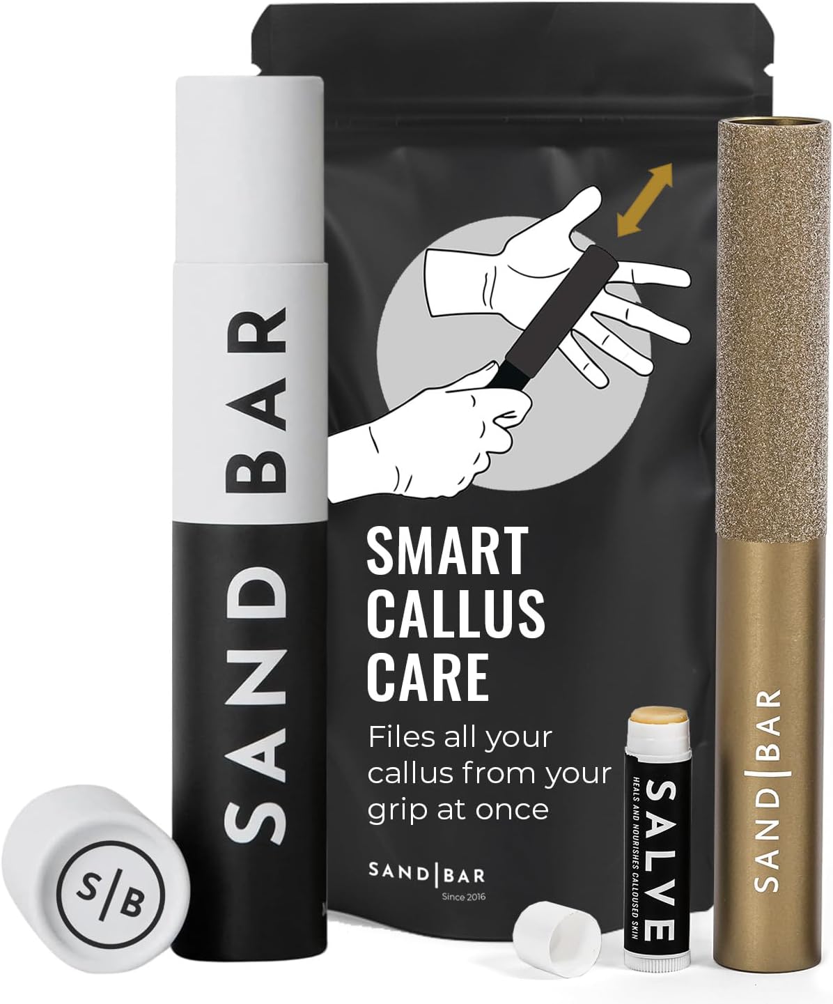 SandBar Callus Remover Tool, File for Hands, Durable Aluminum Tool Callus Shaver, Palm and Heel Dead Skin Removal, Includes Nourishing Salve, Ideal for Athletes, Climbers, and Gym Enthusiasts – Gold