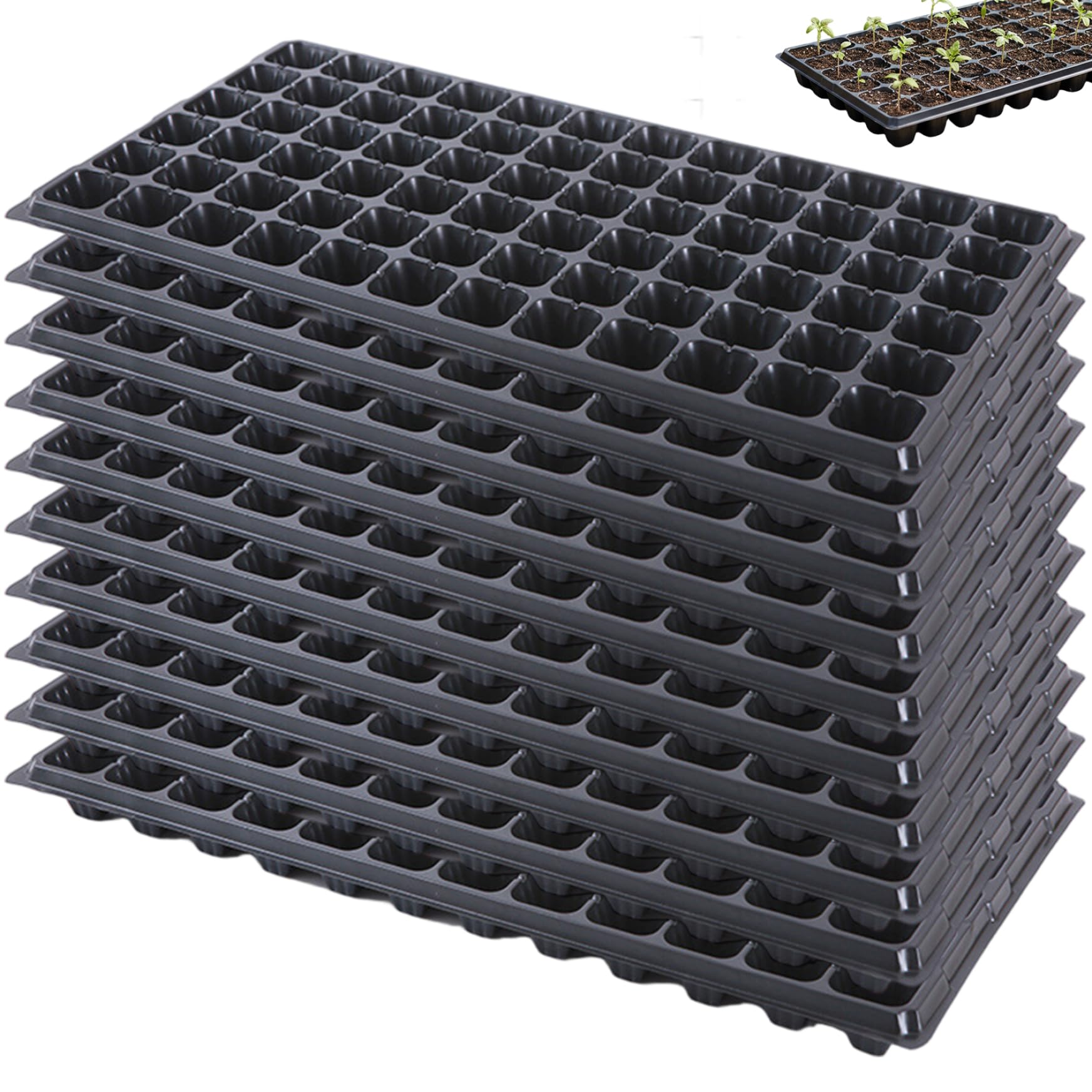 CAKEEYUM 10 Pack 72 Cell Seed Starter Tray Plant Germination Tray Kit PET Plastic Seedling Starter Trays with Drainage Holes for Indoor Gardening 72 Cell Seed, Trays, Plant Germin