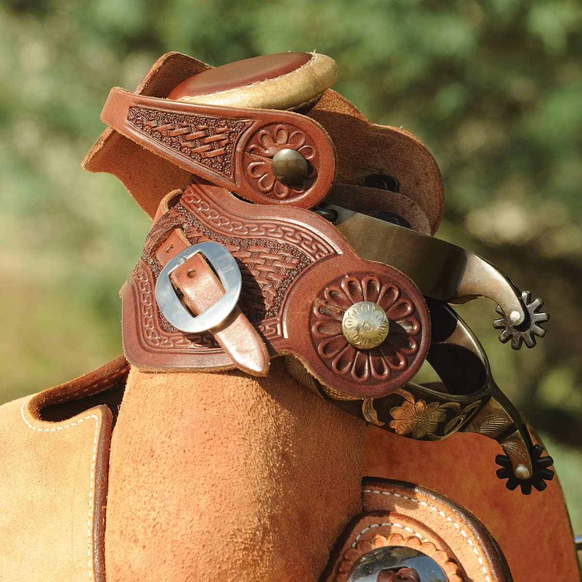 Martin Saddlery Spur Straps Basket Stamp San Carlos Leather SS34SCB