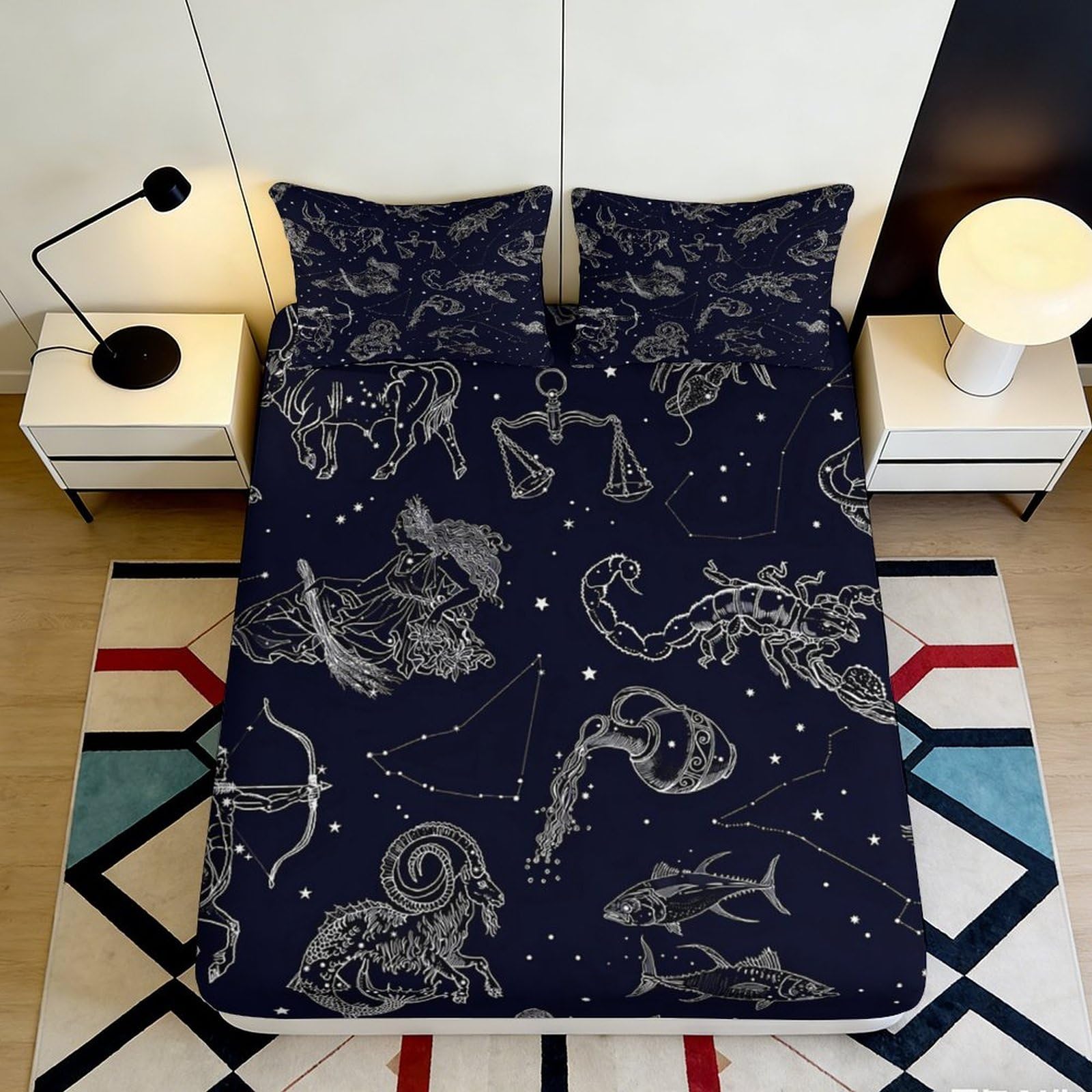 3D Printed Zodiac Pattern Fitted Sheet Microfiber Deep Pocket Bedroom Bedding Zodiac Mattress Fitted Cover Washable 200x200x25cm 90x200x25cm