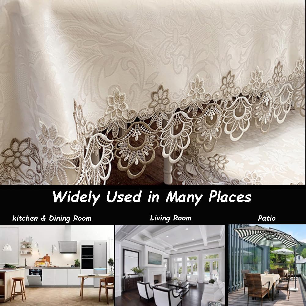 AMZALI Round Table Cloth Floral Embroidered Lace Tablecloth Wrinkle Free & Stain Resistant Fabric Tablecloths Table Cover for Kitchen Dinner (Round 60 inch)