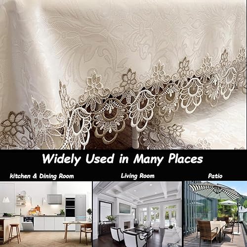 Miniatura 5 de Mantel redondo de encaje bordado floral, sin arrugas y resistente a las manchas, mantel de mesa para cocina y cena (redondo de 60 pulgadas)