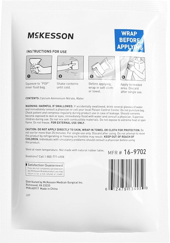 McKesson Instant Cold Packs 5 x 7 [24 Pack] - Instant Ice Packs for Injuries Disposable, Pain Relief, Swelling, Sprains - Travel Cold Compress for Sports, First Aid, Toothache