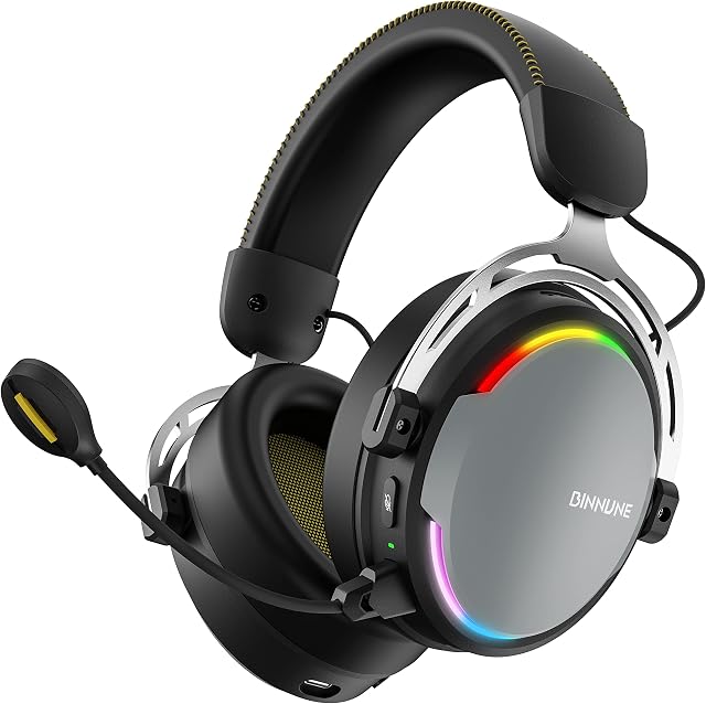 BINNUNE 2.4G Wireless Gaming Headset Headphones with Microphone for PS4 PS5 PC,Shining RGB,USB Gamer Headphones with Mic for Playstation 4|5,Bluetooth Mode for Switch,Durable Aluminum Frame