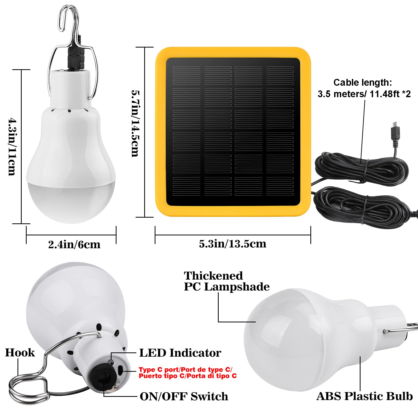 Lampade Solari Con Telecomando 2PCS e Cavo da 3,5 m*2 - Ricaricabili 130 Lumen per Esterni e Interni - Lanterne Con Luci LED per Giardino, Pollaio, Emergenza, Campeggio, Viaggi
