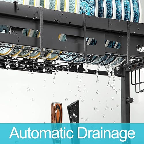 Miniatura 4 de GlowSol Escurridor de platos de acero inoxidable para colocar sobre el fregadero, escurridor de platos multifuncional ajustable para almacenamiento