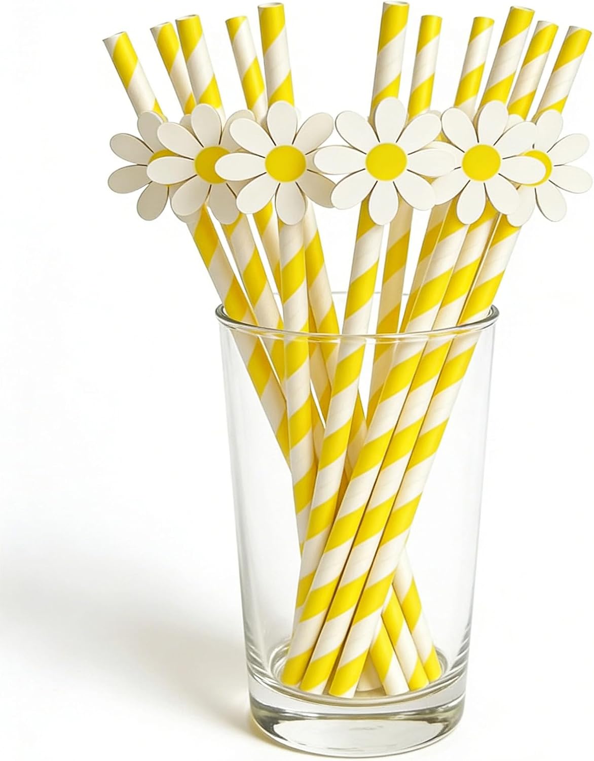20 Pitillos de Papel con Flores Daisy Amarillos y Blancos miniatura 1