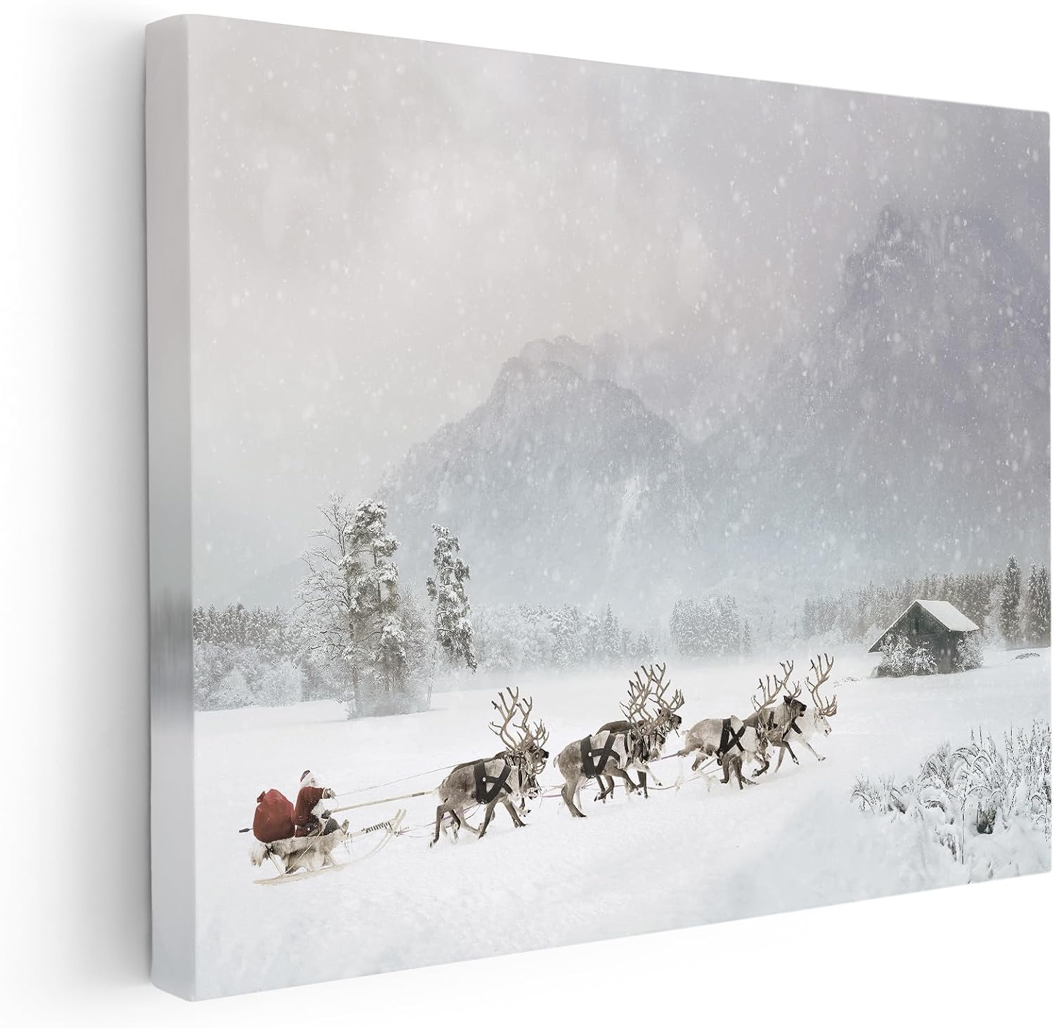 Poster Master Santa Claus Canvas - Reindeer Sleigh Print - Holiday Art - Gift for Boys & Girls - Christmas Winter Art - Decor for Living Room, Bedroom or Kid's Room - 8x10 STRETCHED Canvas