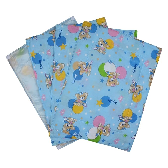 Littly Multipurpose Baby Cotton Sheets with Waterproof Base (Pack of 4, Sky Blue)