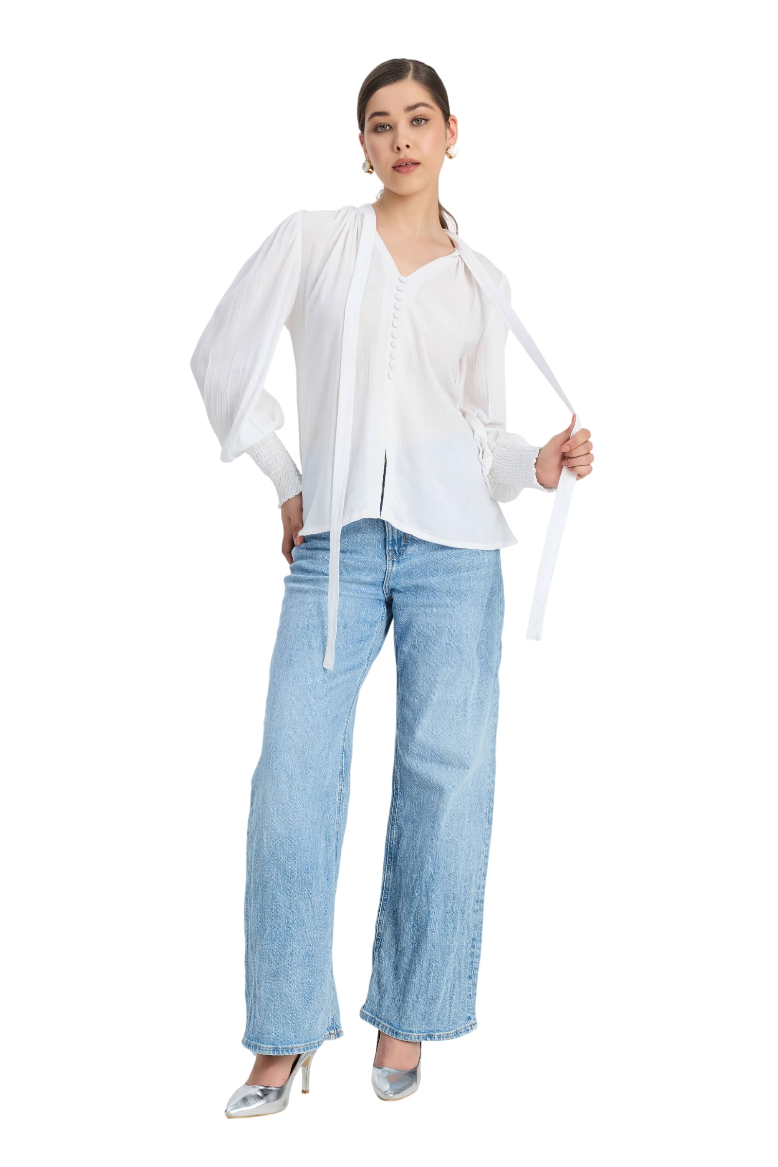 ★★ゆこ★★         Shirring Blouse ホワイト blouses 1 shirring white | ギフト・スタイ・出産祝いのMARLMARL