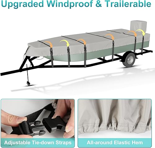 Miniatura 5 de Cubierta de lancha Jon de poliéster 900D resistente de 16 pies a 18 pies con cubierta de motor, 100% impermeable, anti-UV, remolcable Jon Boat cubre