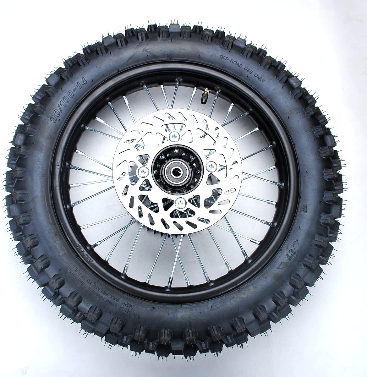 12-15MM axle 14" Rim tube tire Complete rear wheel For small Dirt Pit Bike Trail 90/100-14 3.00-14 Wheel Rim Tire Fits 125-160cc Pit Dirt Bike TTR SSR BBR Includes Brake Rotor and Sprocket