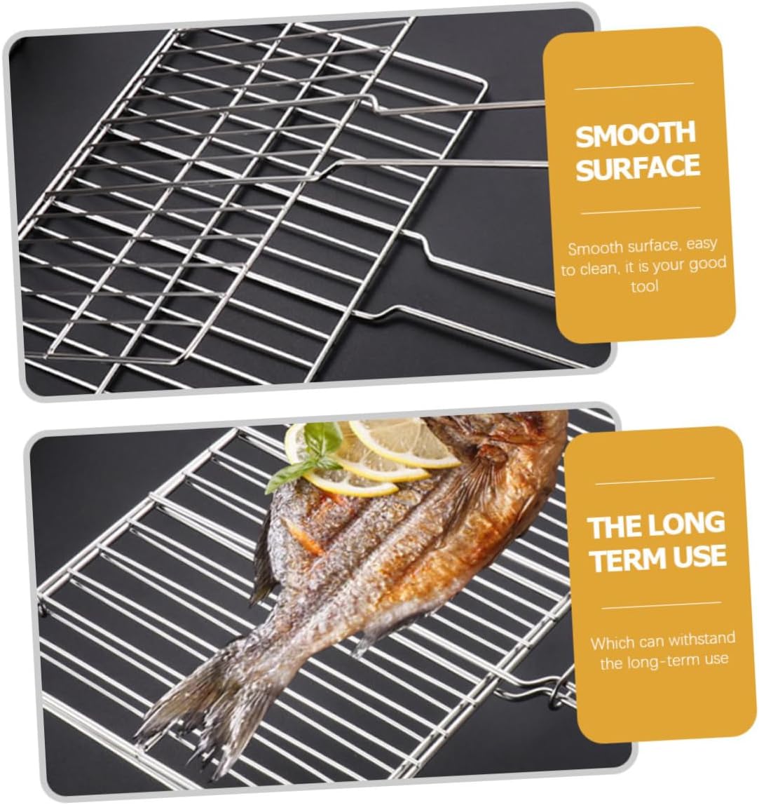 Fish Grill Rack Bbq Basket for Chicken Shrimp Veggies Lightweight Comfortable Handle for Outdoor Picnics and Camping