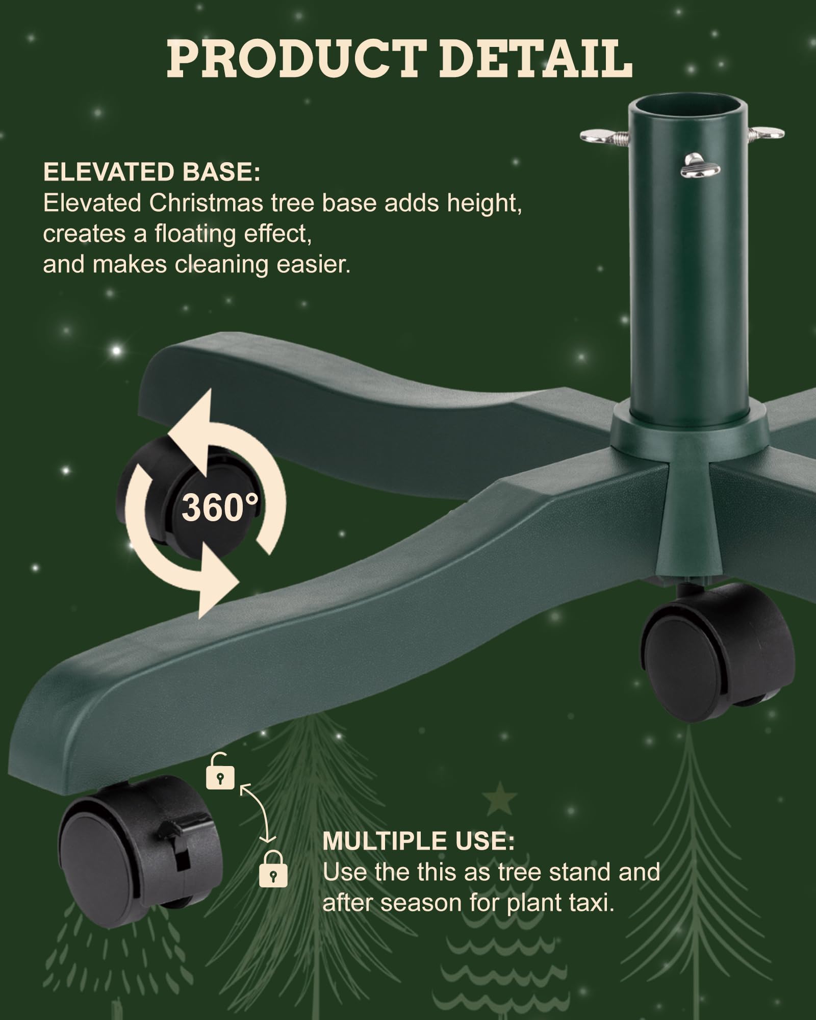Base per Albero di Natale: Supporto base Piede Albero Natale Regolabile con Ruote Piedistallo Alzata Albero di Natale Finto Christmas Tree Stand Artificial - Fino a 2 m Diametro 1.8-3.5 cm Right Verde