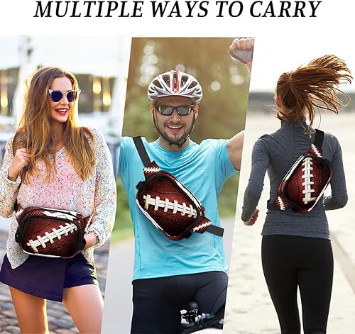 Miniatura 6 de Riñonera de fútbol americano para hombres y mujeres, bolsa cruzada de fútbol con correa ajustable, bolsa impermeable para viajes, caminar, correr,