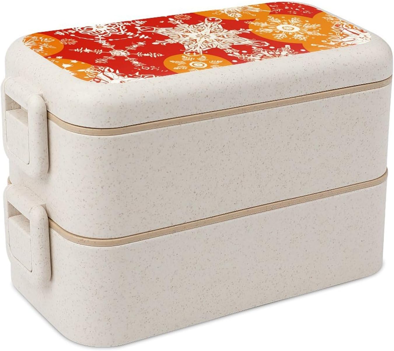 Lunch Box Bento Premium Snowflakes of Different Shapes Printed Bento Box Bento with Spoon And Fork with Compartment Containers Suitable for Men And Women, style