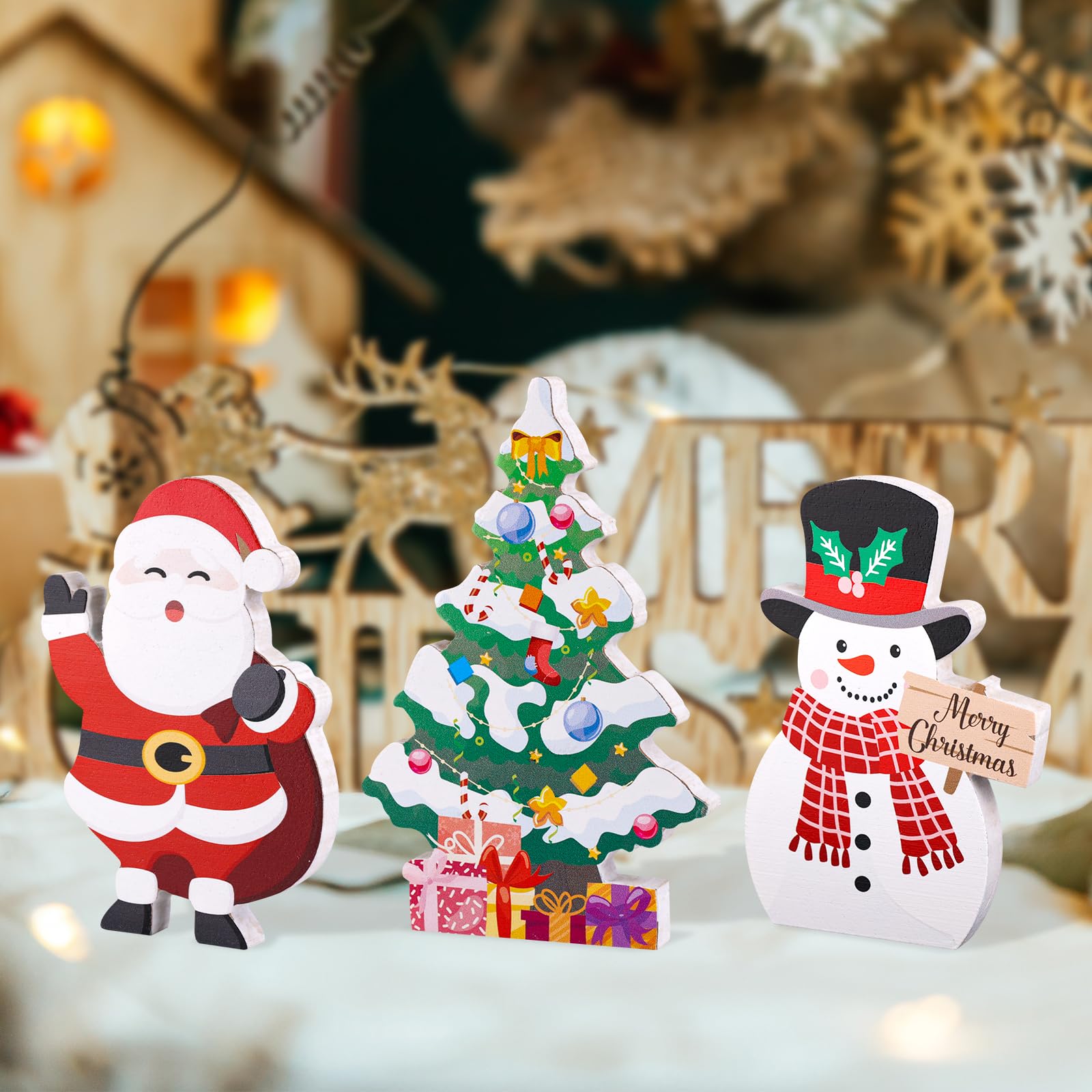 Gosknor 3 Piezas de Bandejas de Decoración Navideña, Decoración de Mesa Navideña de Madera Decoraciones de Mesa Navideñas para Fiesta de Navidad Decoración de Estantes para el Hogar y la Oficina