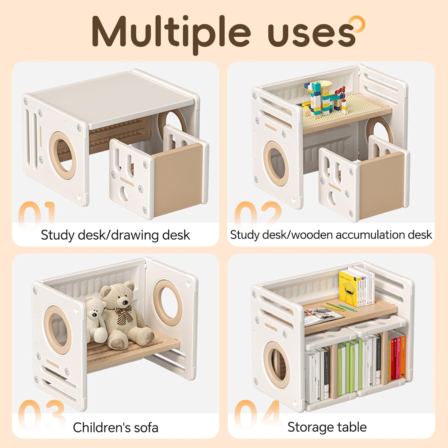 PakaLife Kids Table and Chairs Set with Storage,Multi-Functional Toddler Table and Chair Set for Bedroom & Study Room, Quality Solid Height Adjustable Kids Desk for Reading/Eating/Playing