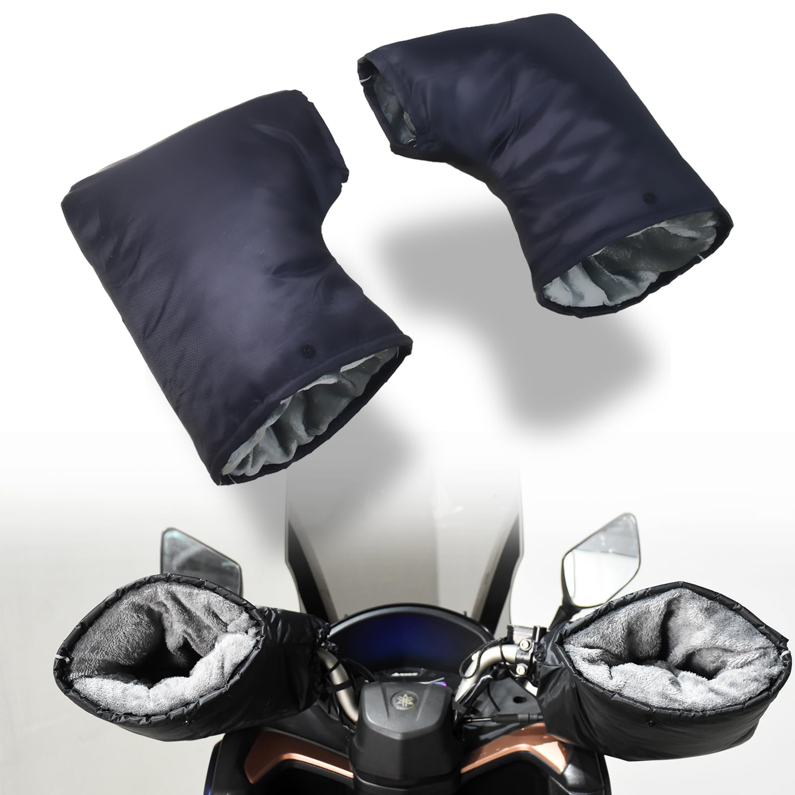 Motorcycle Handlebar Muffs Gloves Riding Cycling Mitten (X-Large) | for Scooter E-Bike Snowmobile ATV, Cold Weather Waterproof Windproof Thermal Gloves, with Reflective Strip-image-40