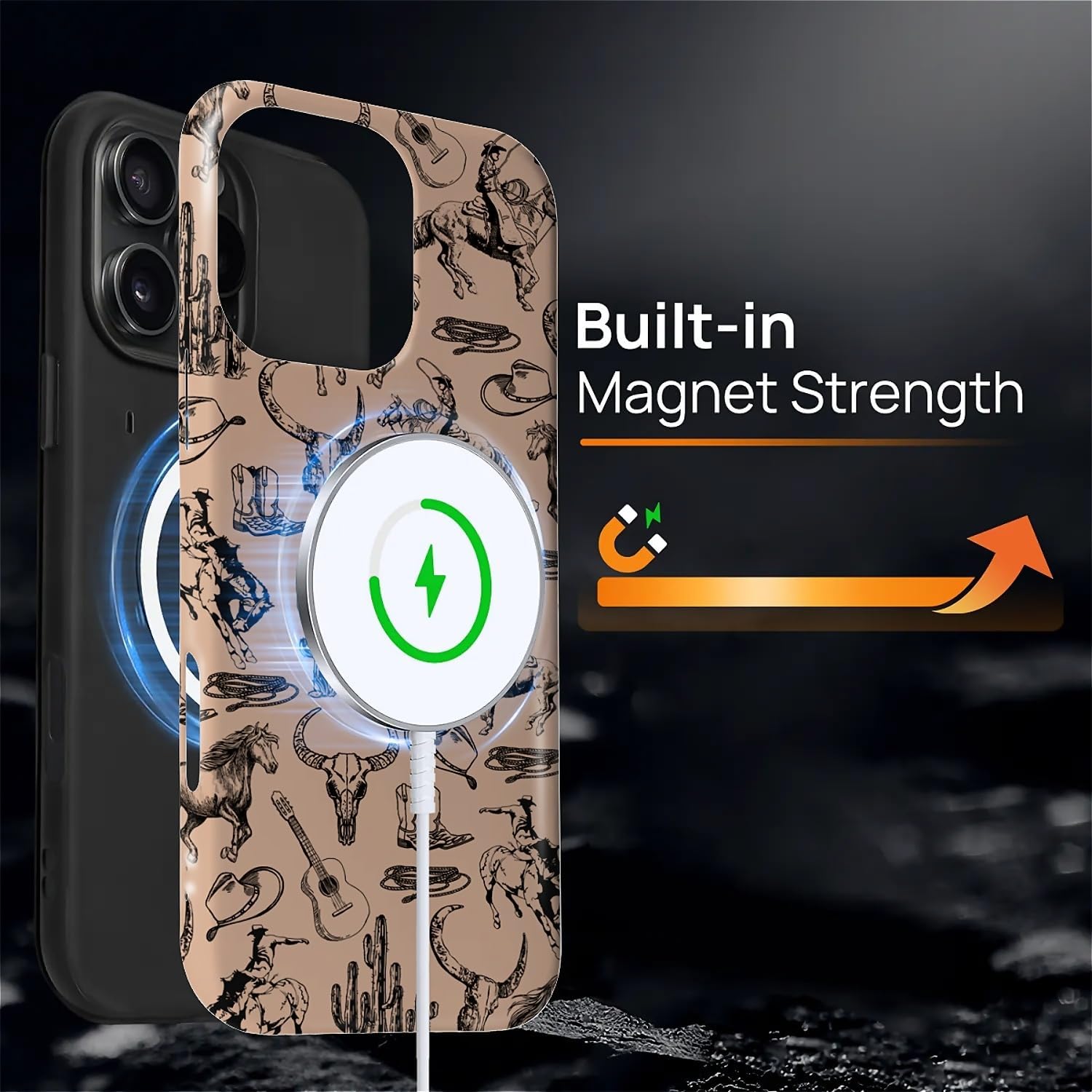 Case for iPhone 16 Pro Max,[Compatible with MagSafe]，Retro Western Cowboy Design Phone case,Hybrid Double-Layer Protection,Shockproof Fingerprint Resistant - Image 4