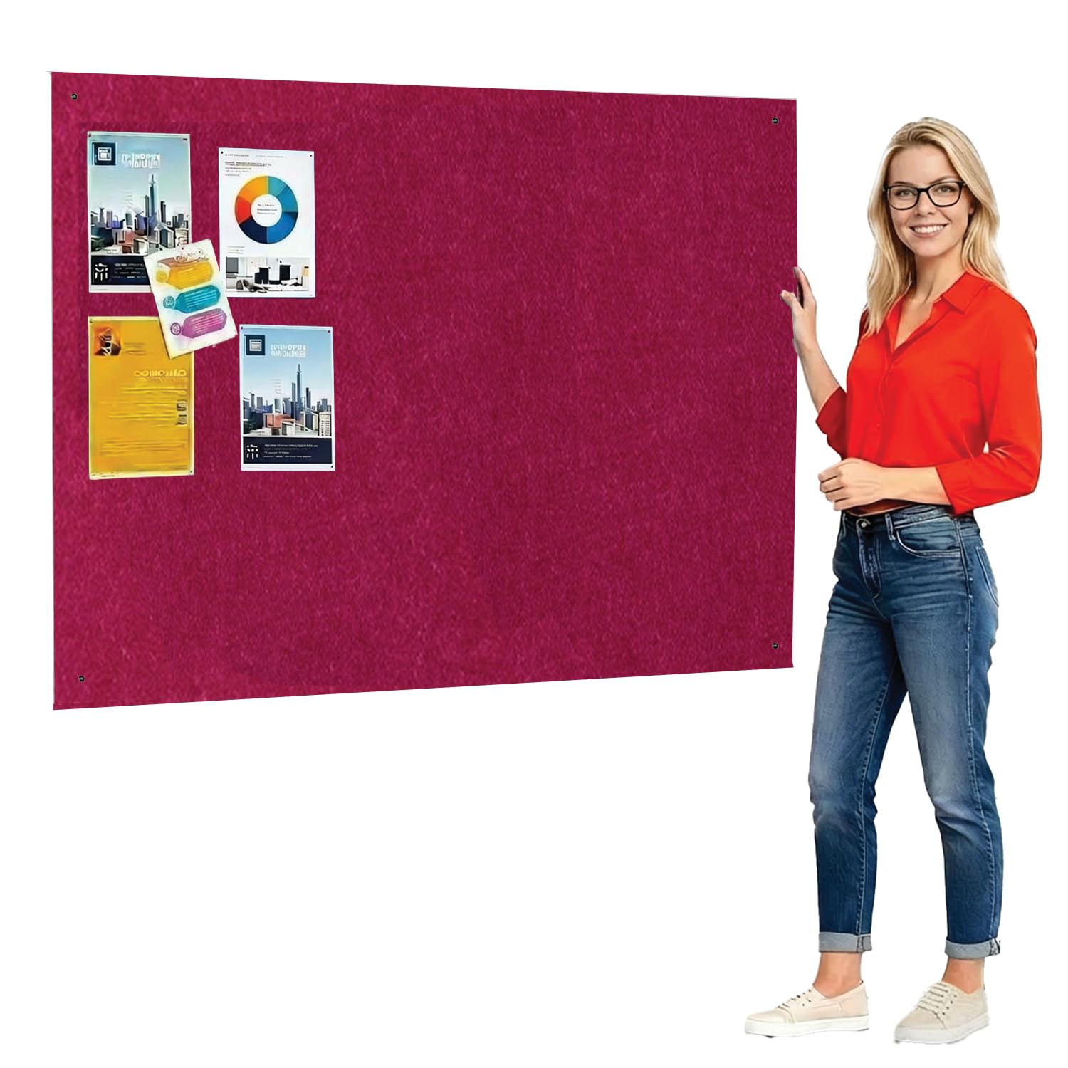 Frameless Fire-Retardant Raspberry Noticeboard, 120 x 150 cm, Message Pinboard, Recycled, Wall-Mounted - 12 Colours to Choose from - Ideal for Office, School, Public Displays