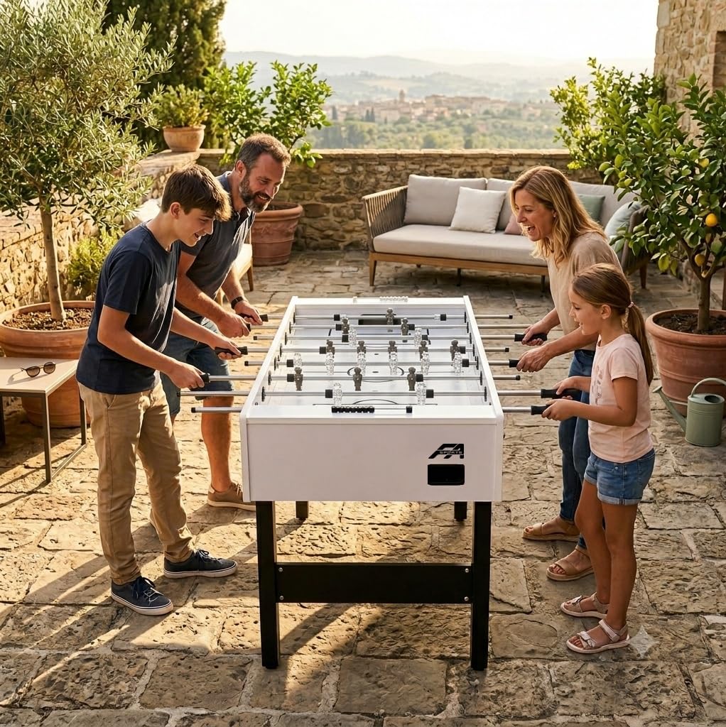 Kickertisch Outdoor Stadium Pro, Outdoor Fußballtisch wasserfest in Turniergröße, Outdoor Kicker Profi für draußen und drinnen 138,2 x 72,1 x 88 cm