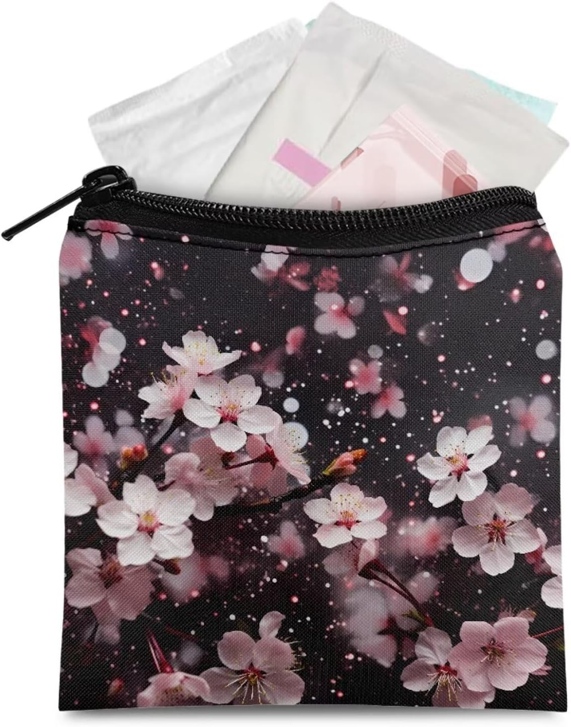 Pink Cherry Blossoms Period Bag for Women Small Sanitary Napkin Storage Bag Menstrual Cup Pouch Nursing Pad Holder Tampon Bags Feminine Product Pouch Portable Period Kit Bag for Girls Women