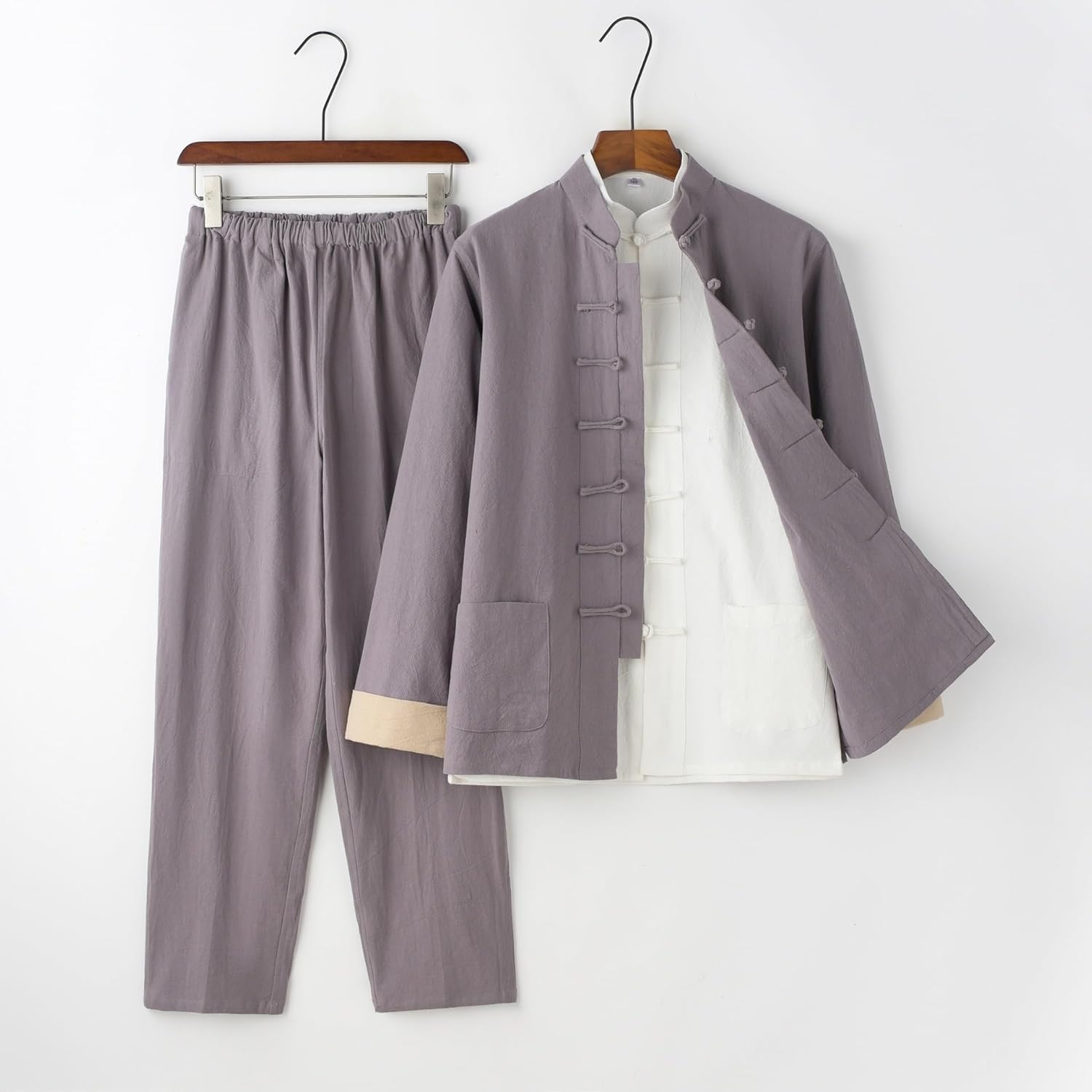 Elderly Men's Cotton Linen Tang Suit 3-Piece Spring Autumn Set