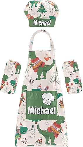 Bee Custom Kids Apron and Chef Hat Set for Painting Personalized Kitchen Cooking Apron for Boys Girls (3-12 Years)