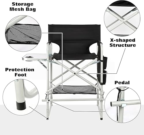 Miniatura 4 de Silla de directores de 41 pulgadas, silla plegable para artistas de maquillaje para clientes con mesa auxiliar, soporte para tazas, bolsa de