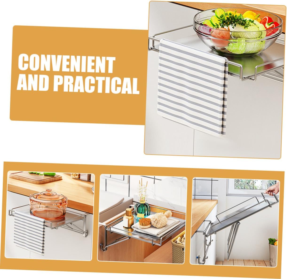 Foldable Stainless Steel Kitchen Cabinet Door Storage Shelf Large-capacity Organizer for Over Cabinet Door Space-saving Hanging Rack with Strong Load-bearing for Kitchen Bathroom