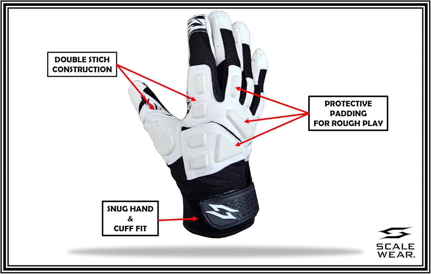 Stealth Padded Football Receiver Gloves - Battle College Lineman, Be a Villain Not a Joker with Padded Stealth Football Gloves with Elite Tacky Grip Palms, Youth, Kids, Men, Boys Small to XXL Sizes