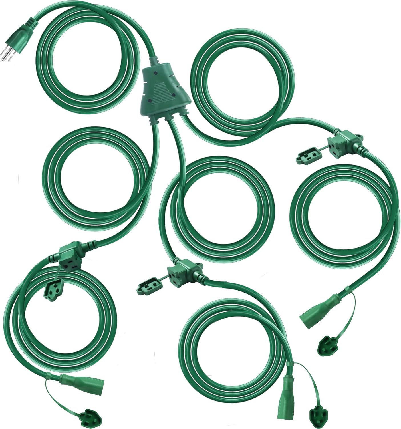 1 to 6 Splitter Outdoor Extension Cord(Combined 50 FT, End to End 13.3 FT), Heavy Duty ETL Listed Electrical Cord with 6 Extended Outlets, with Weatherproof Covers,16/3C SJTW, Christmas Holiday Decor