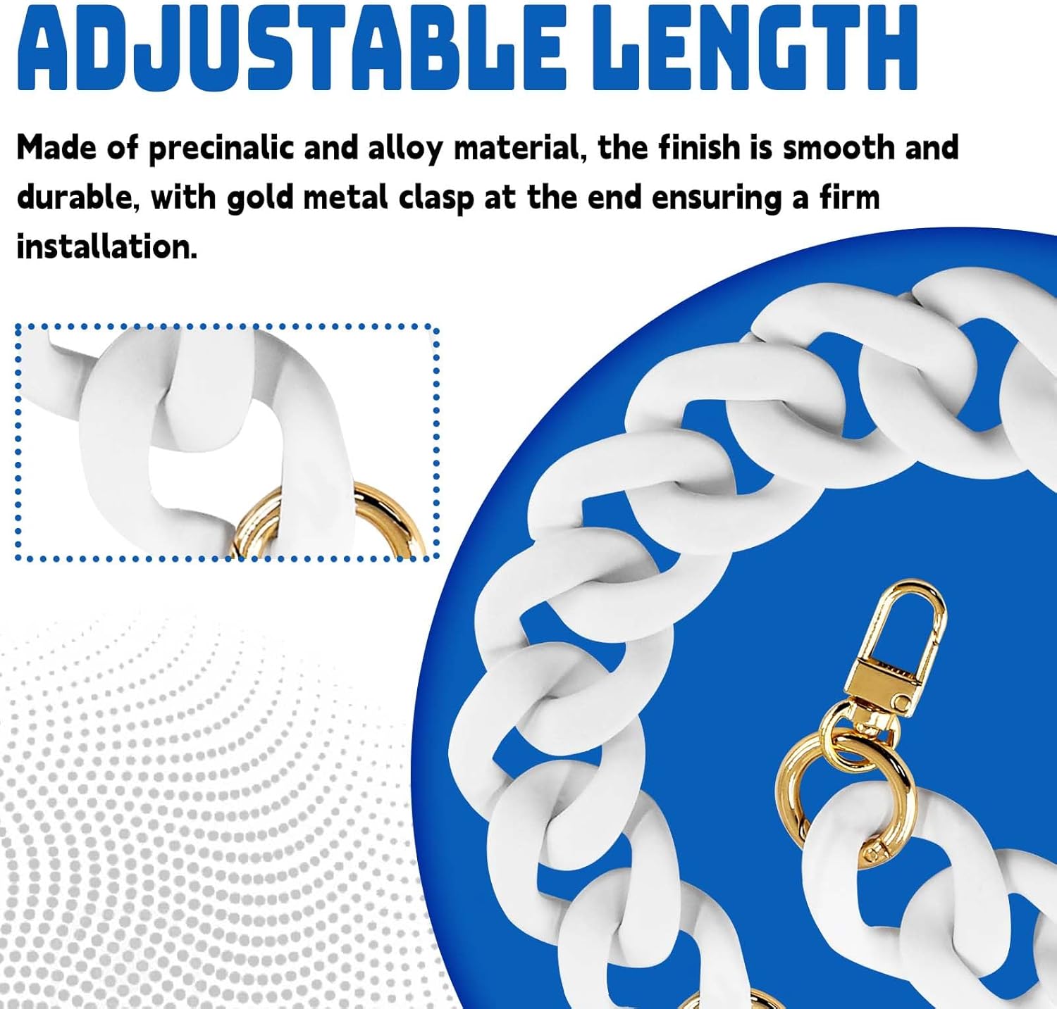 Luomorgo 1 Pc Acrylic Purse Chain Handbag Strap, White Acrylic Chain Strap Replacement, Adjustable Purse Chain Handles for Shoulder Bags, Clutch Purse DIY Crafts (17.7" Length) - Image 4