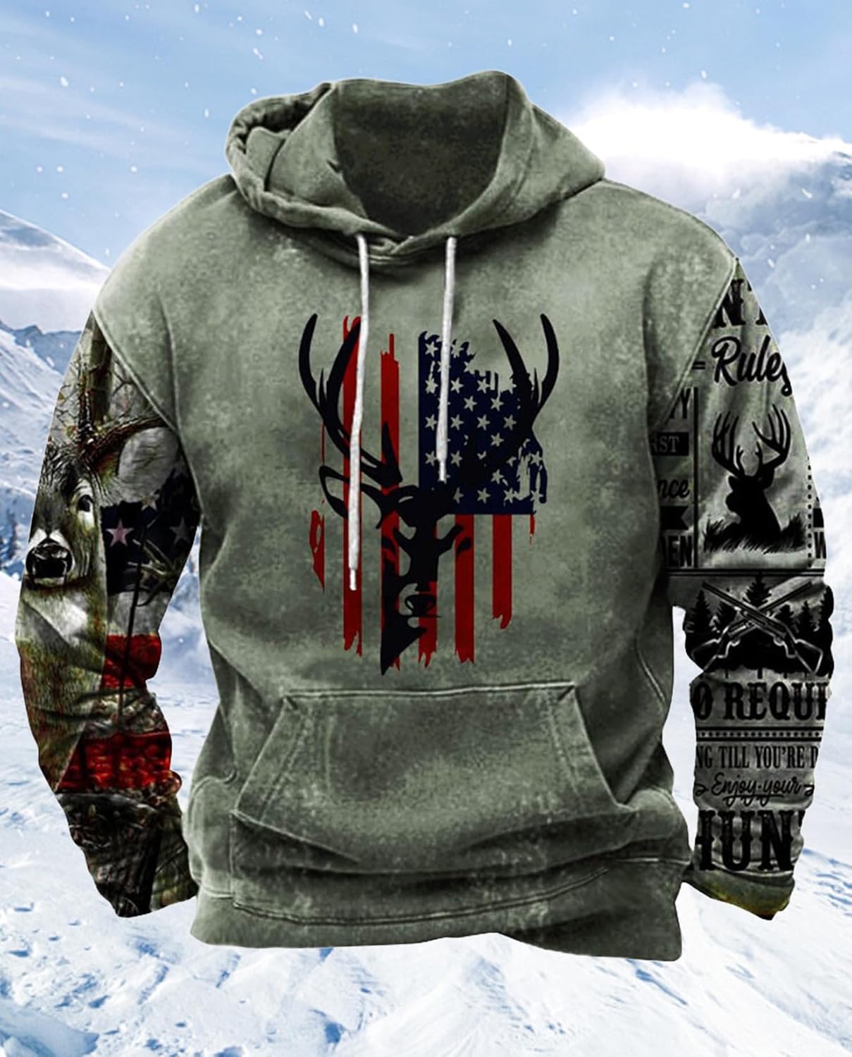 Western Hoodie for Men Aztec Cowboy Printed Drawstring Pullover Hooded Sweatshirt Mens Comfy Fleece Sweatshirt - Image 2