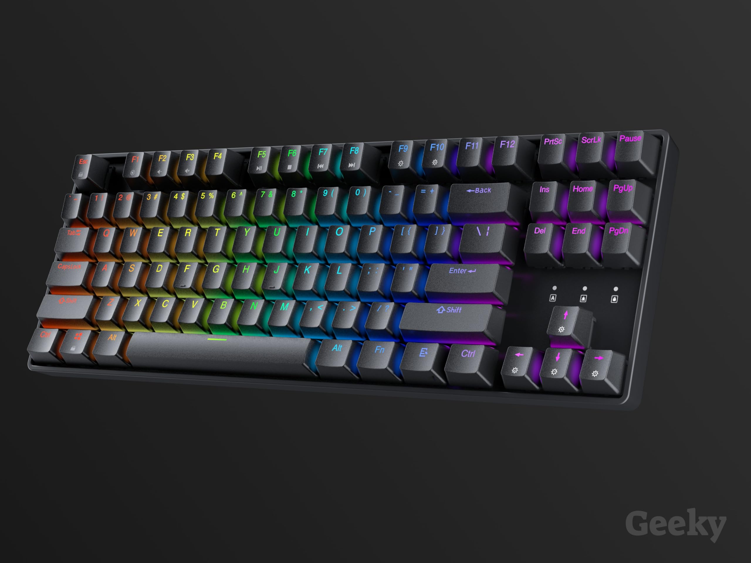 Geeky GK80 Tenkeyless, tastiera meccanica da gioco, 87 tasti, retroilluminazione a LED RGB multicolore per PC/Mac Gamer, layout americano ANSI, nero, blu meccanico