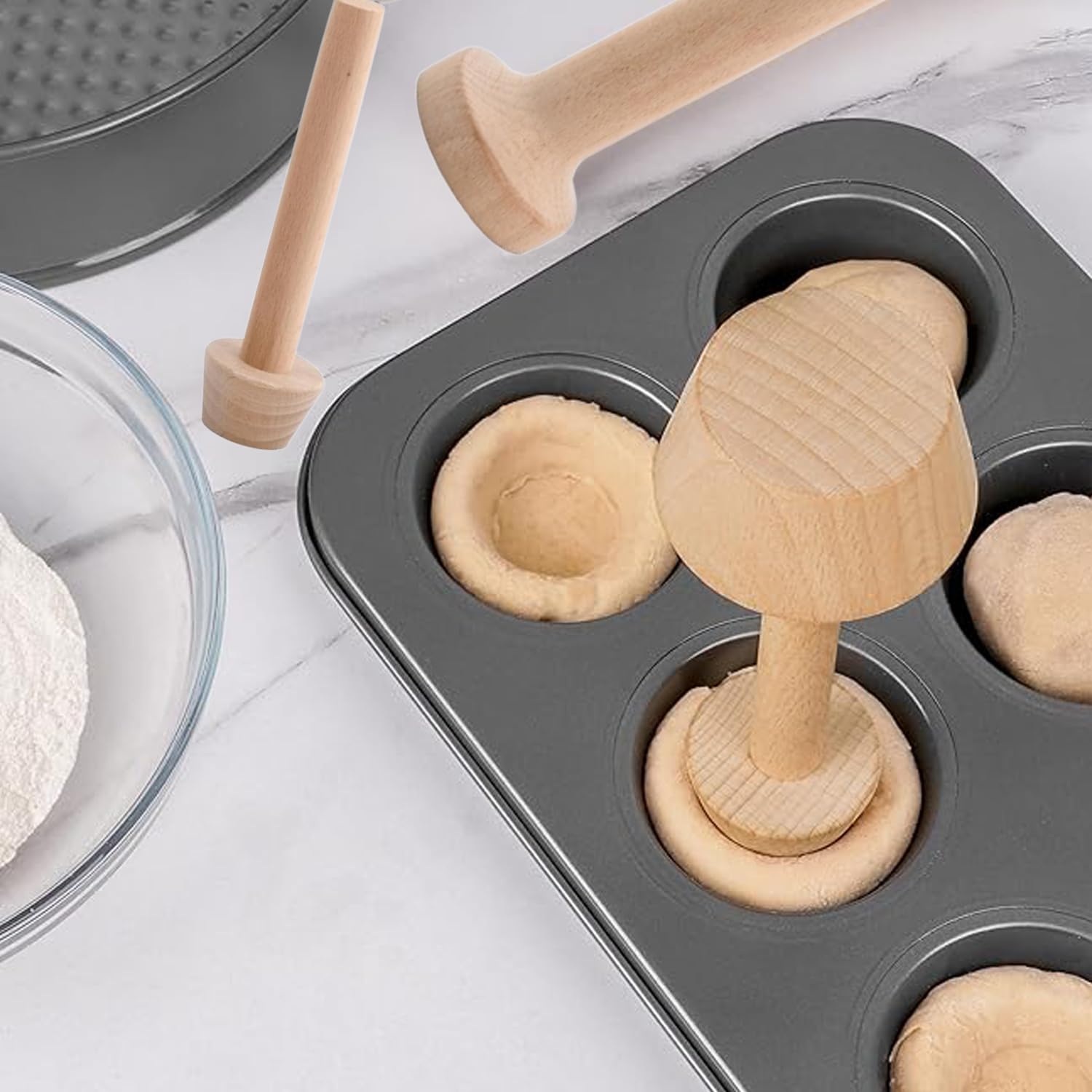 3 sztuki drewniane formy do ciast, mini podwójna forma do ciast, ciasto tamperskie, tartaleta, tartaleta, drewniany tłuczek do ciastek