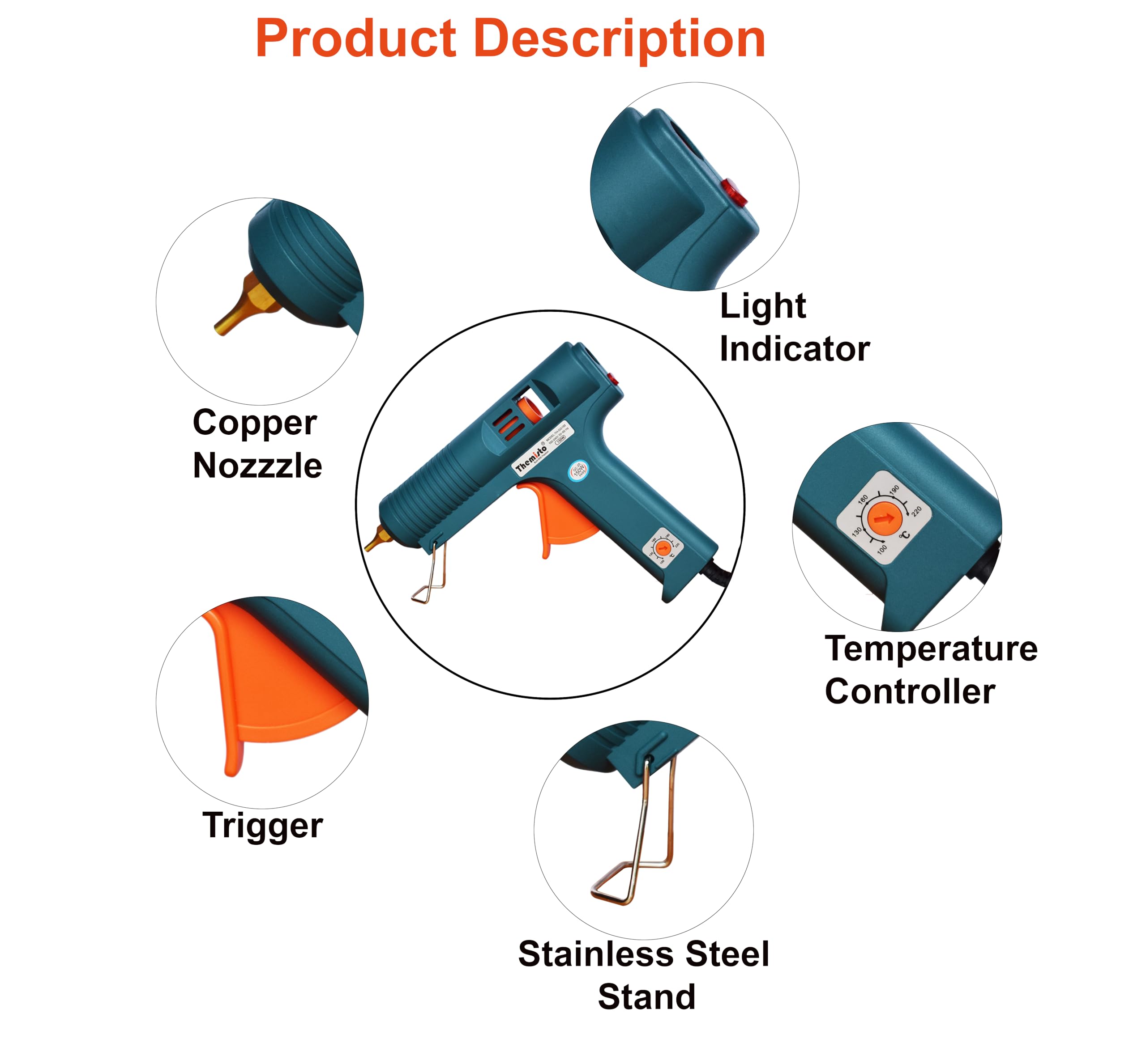 THEMISTO 150 Watts Multi-Temperature Corded Electric Hot Melt Glue Gun With 5 Super Strong Gumming Glue Sticks (TH-GG150) 2