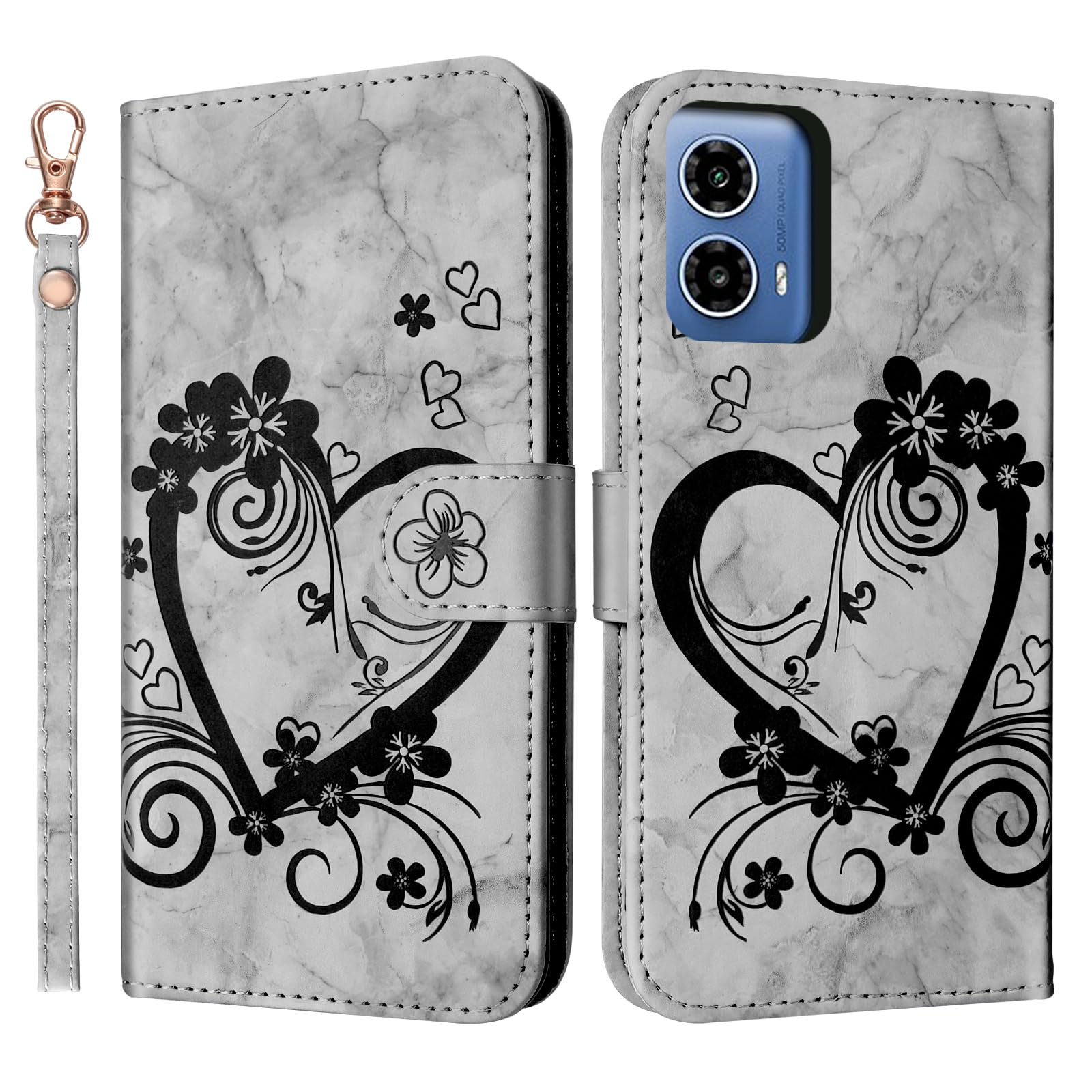 CASAFUNY Case for Motorola Moto G34, Motorola G34 Protective Wallet Case Cover Magnetic Closure Flip Case for Motorola Moto G34, Black - Image 2