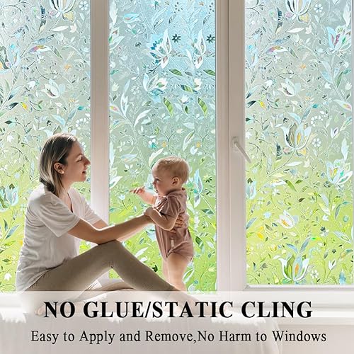 Miniatura 3 de Película decorativa de tulipán, sin pegamento, película de privacidad esmerilada, película de puerta de vidrieras, reflectante estática, control de