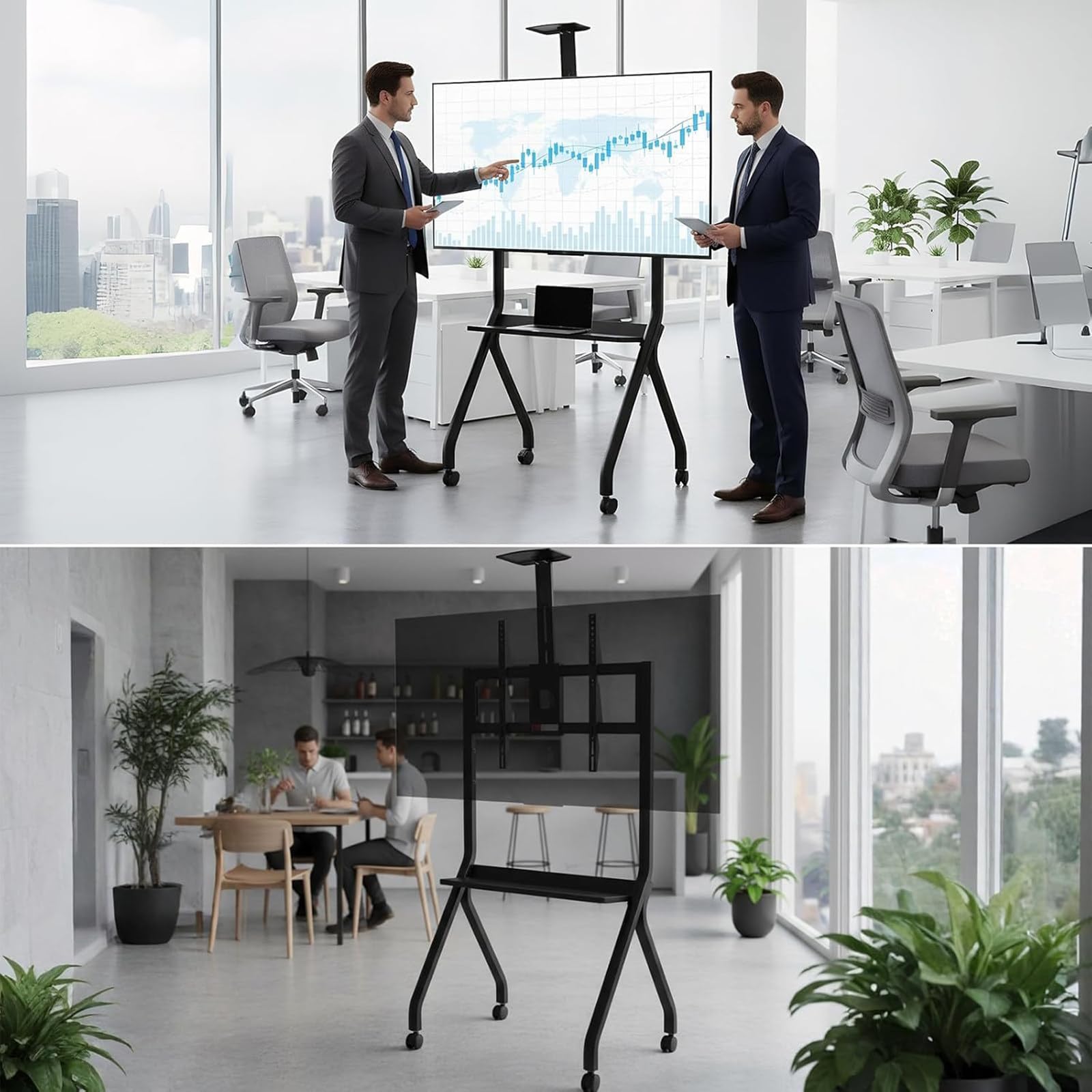 Smartboard-Ständer für interaktives Whiteboard, vertikaler rollender TV-Ständer mit feststellbaren Rädern, verstellbare Höhe, für Büro, Klassenzimmer, Zuhause