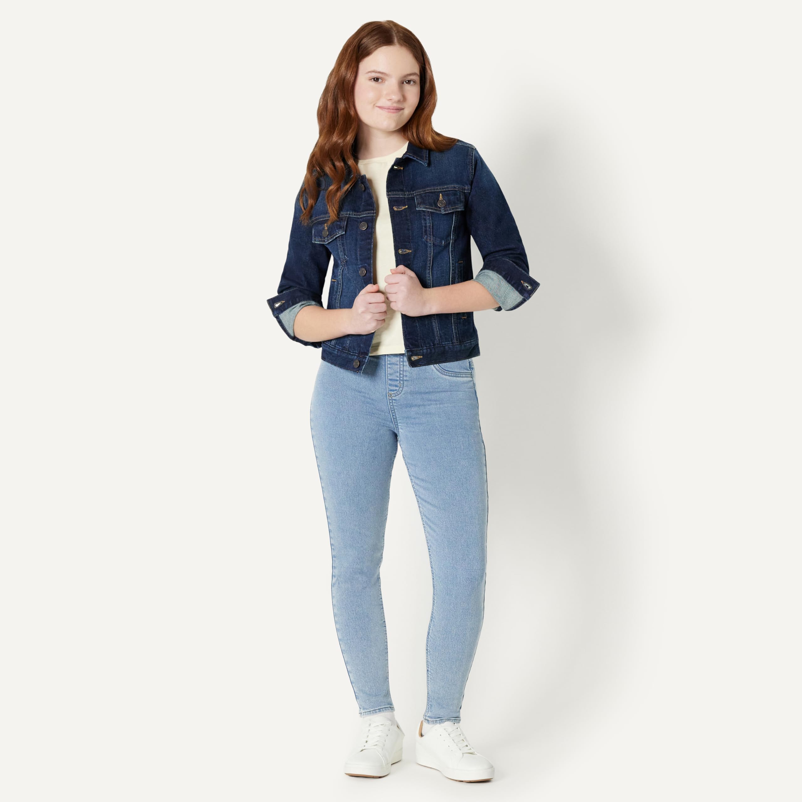 Amazon Essentials Veste Camionneur en Denim Moyennement Extensible pour Garçons et Filles, Coupe Standard Mixte Enfant